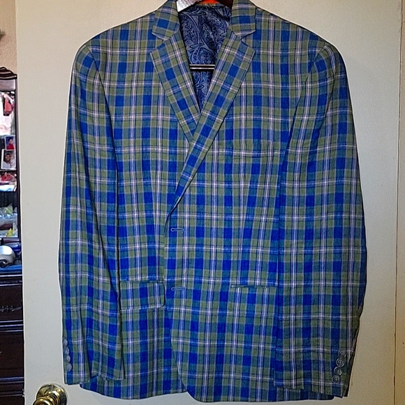 Linen blazer Windows panel Multi color White Green blue.